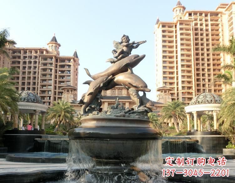 益阳跳跃的海豚和小天使喷泉铜雕