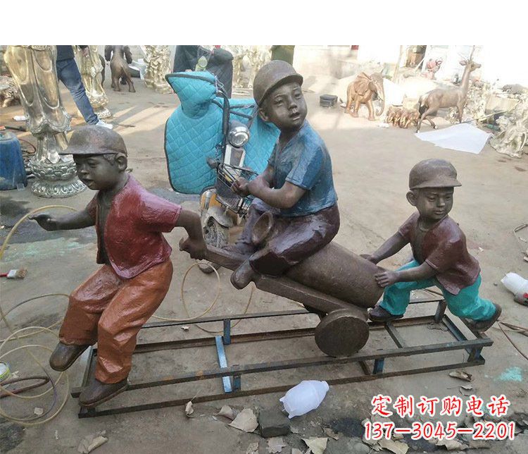 益阳铜雕彩绘庭院玩耍儿童雕塑