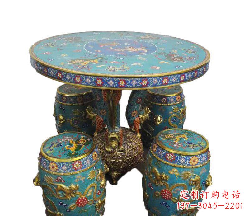 益阳铜雕彩绘小象圆桌景观摆件