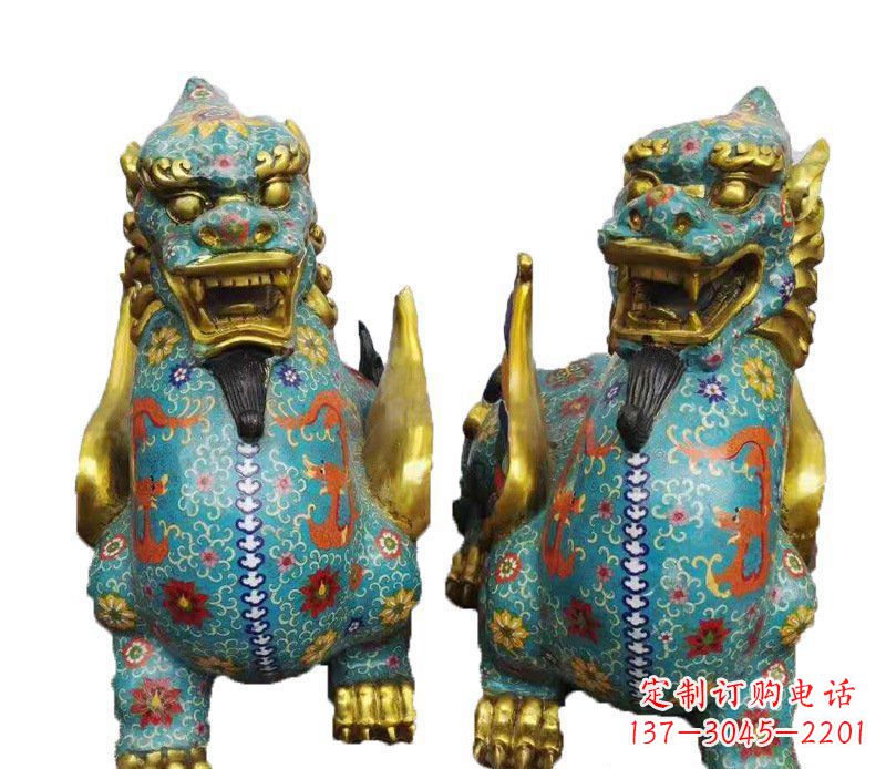 益阳铜雕彩绘镇宅麒麟雕塑摆件