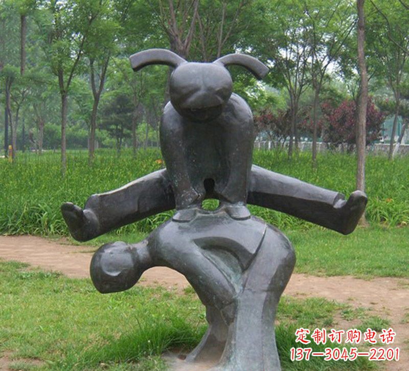 益阳铜雕抽象跳山羊儿童