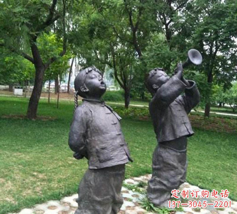 益阳铜雕儿童吹唢呐