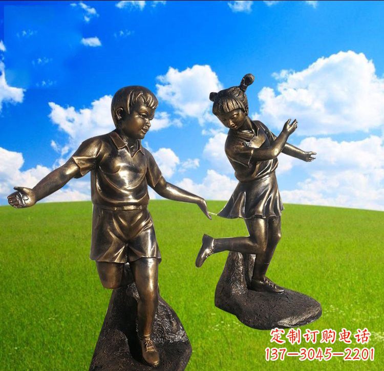 益阳铜雕儿童踢毽子