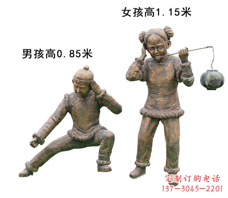 益阳铜雕放鞭炮的儿童童趣雕塑