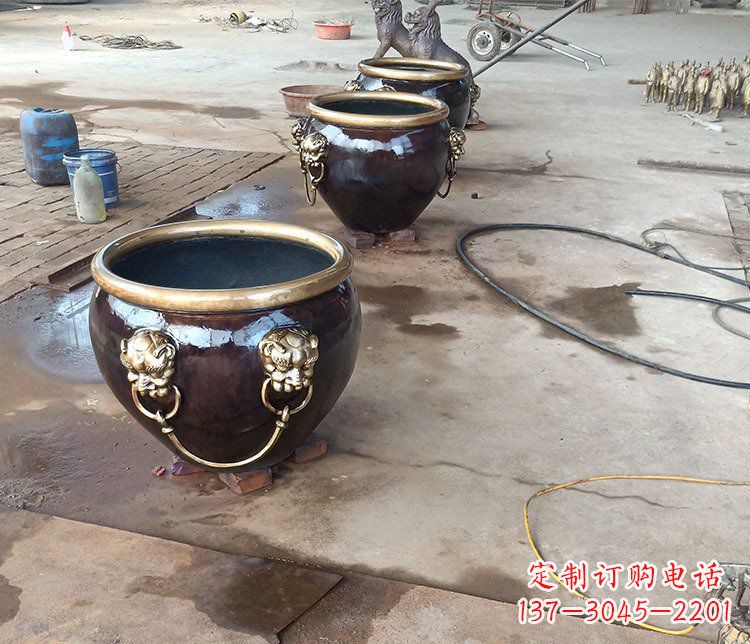 益阳铜雕故宫狮子头水缸雕塑