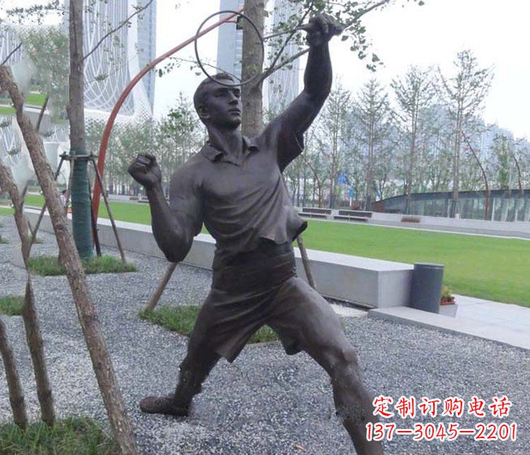 益阳铜雕户外公园打羽毛球运动人物摆件
