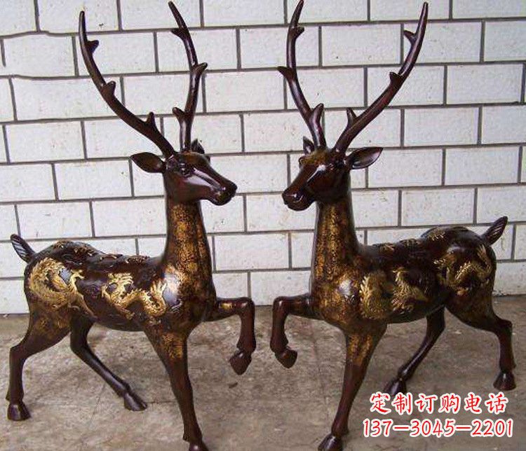 益阳铜雕吉祥复古梅花鹿雕塑摆件