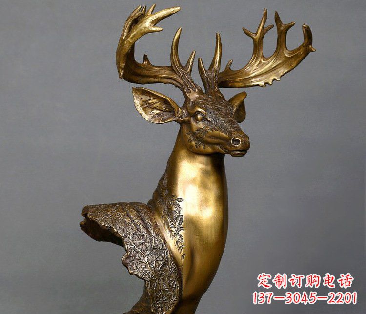 益阳铜雕如意铜鹿头摆件