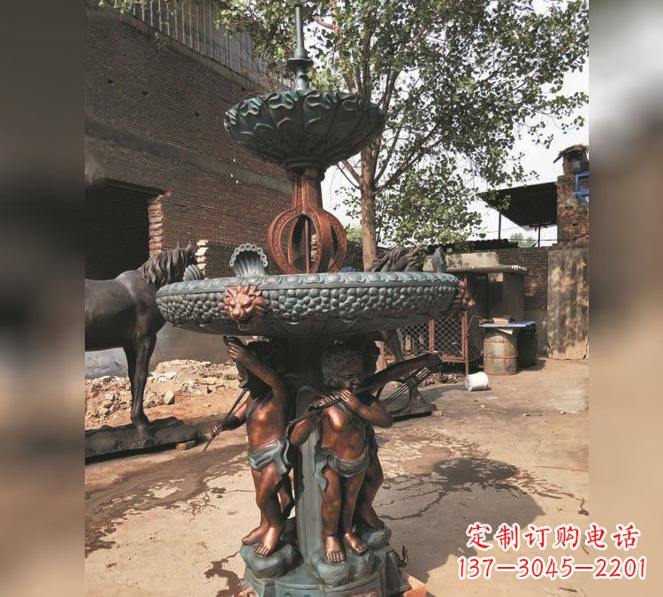 益阳铜雕双层西方儿童喷泉