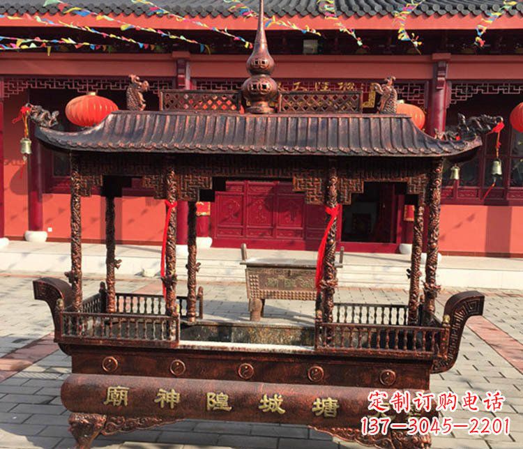 益阳铜雕寺庙佛光普照香炉雕塑摆件