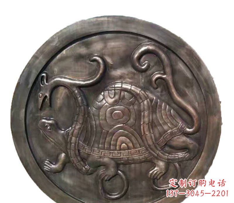 益阳铜雕乌龟与蛇壁画摆件