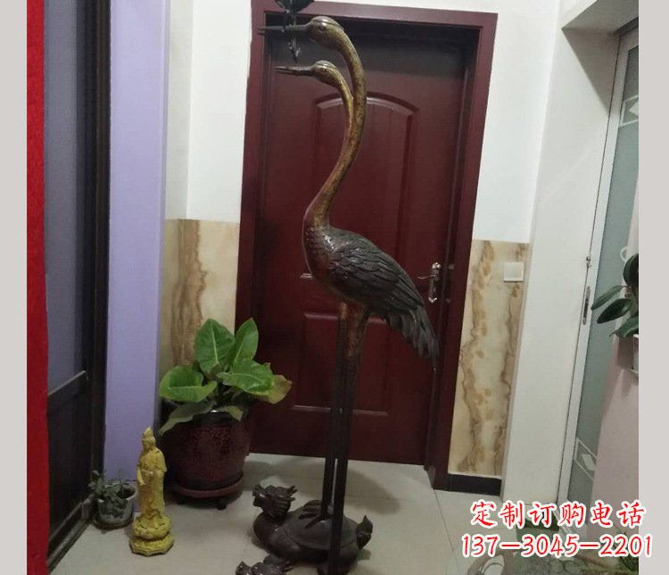 益阳铜雕仙鹤踩龟雕塑摆件 (2)