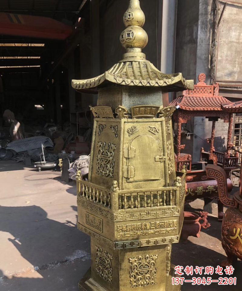 益阳铜雕香炉塔寺庙摆件