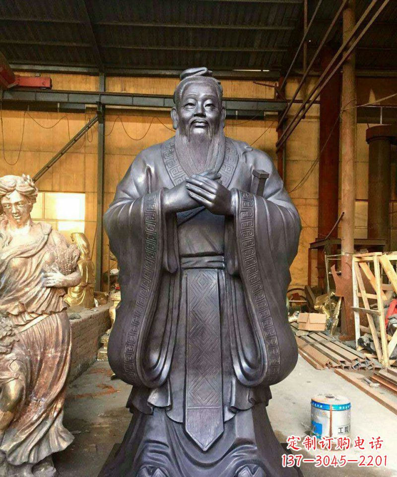 益阳铜雕校园孔子人像雕塑