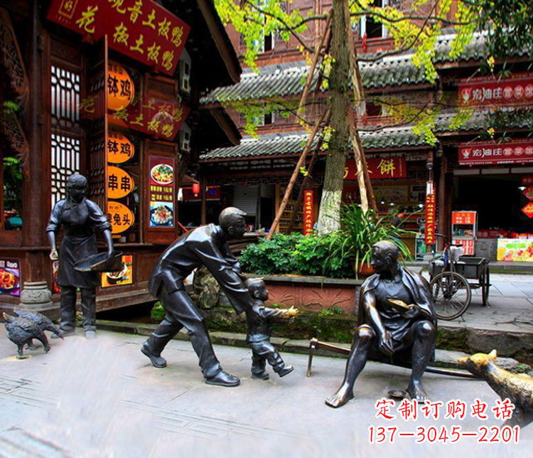 益阳铜雕学走路儿童街道人物雕塑