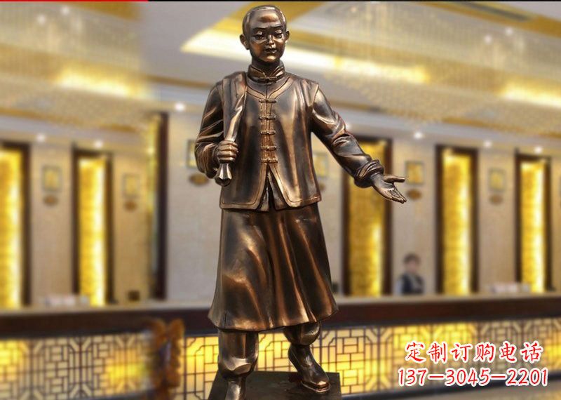益阳铜雕迎宾人物店小二