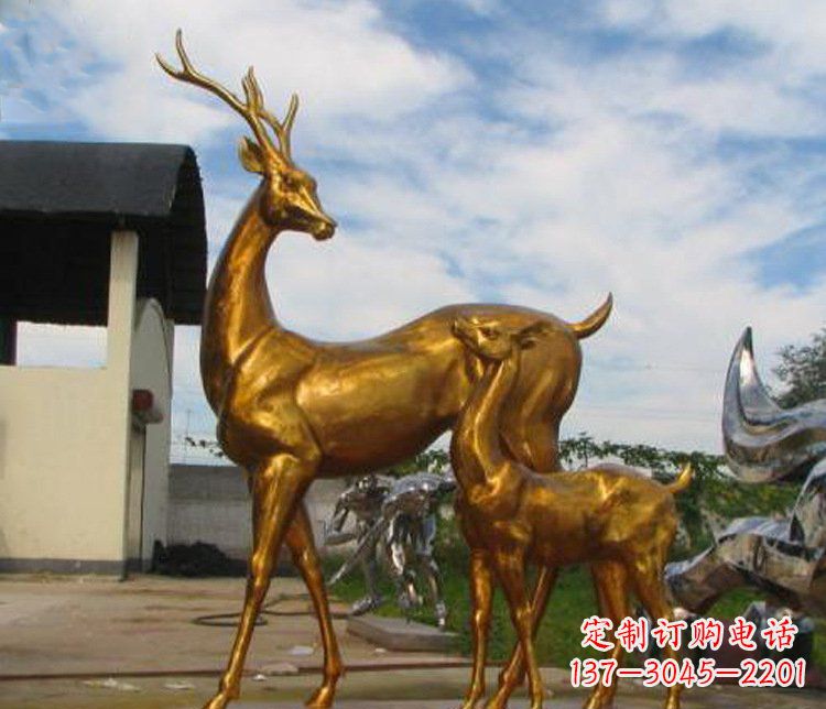 益阳铜雕园林动物母子鹿雕塑