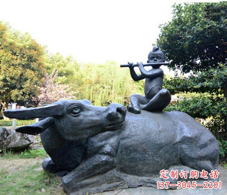 益阳铜雕园林牧童骑牛景观摆件