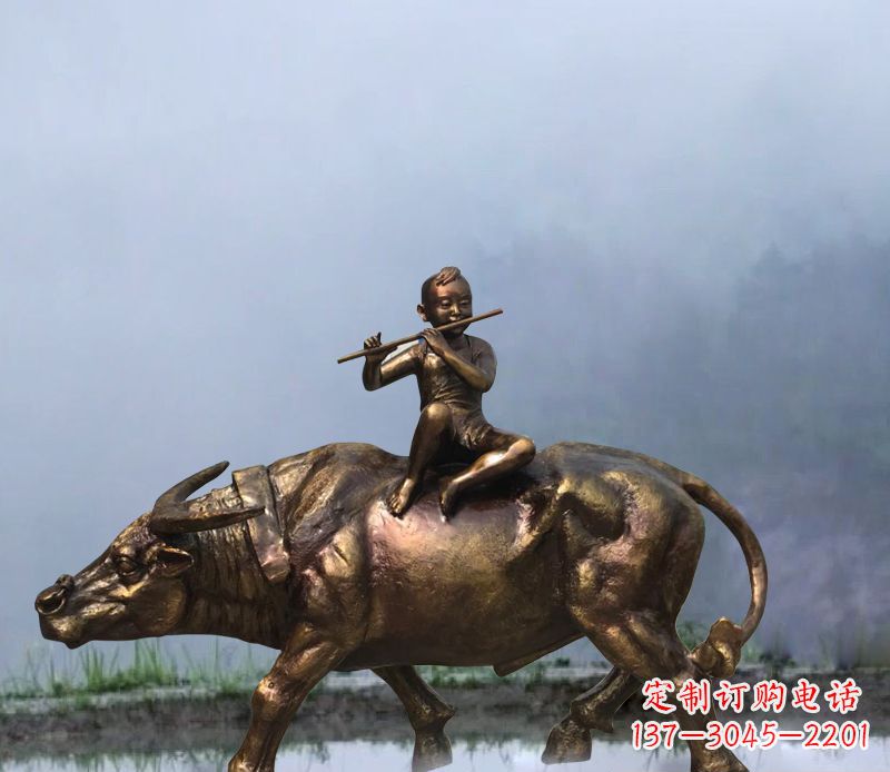 益阳铜雕园林牧童骑牛