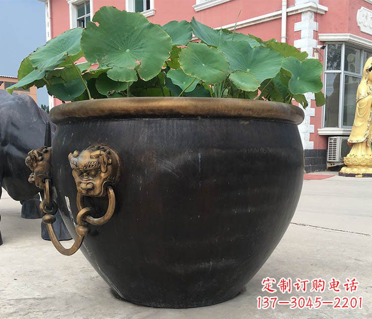 益阳铜雕圆形荷花水缸雕塑 (3)