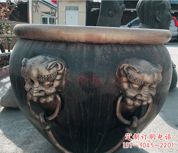 益阳铜雕圆形荷花水缸雕塑 (6)