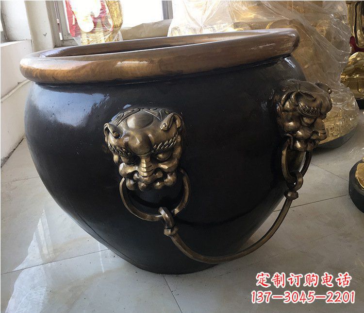 益阳铜雕圆形荷花水缸雕塑 (5)