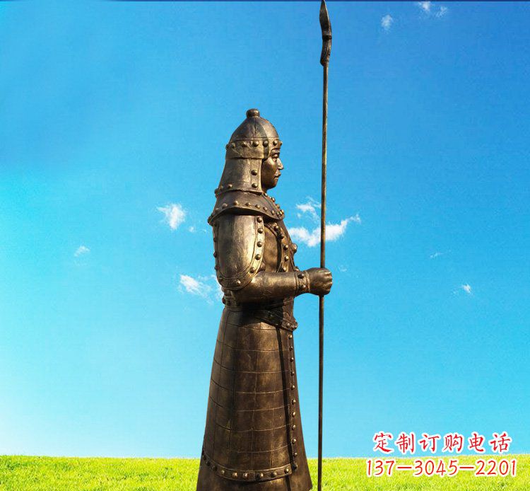 益阳铜雕战士站岗古代人物雕塑
