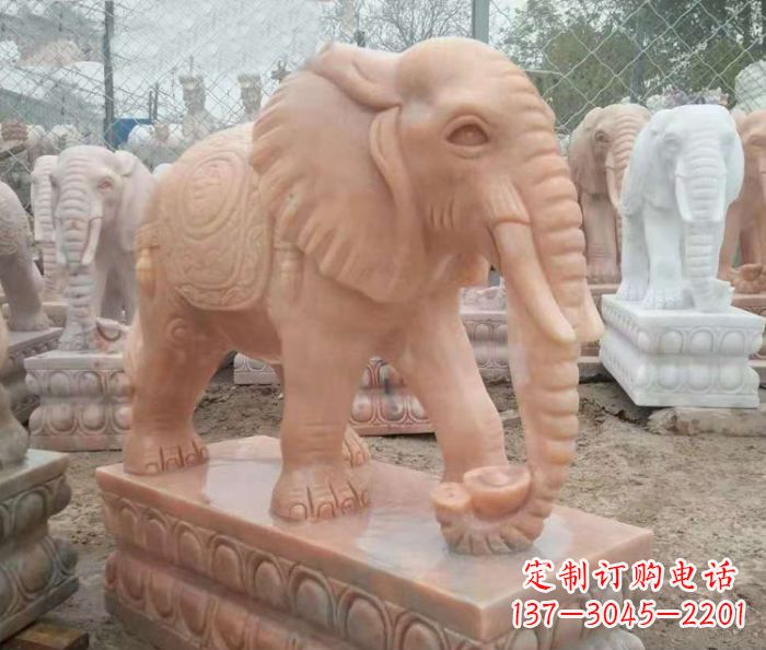 益阳晚霞红鼻卷元宝大象门口石雕