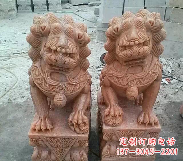 益阳晚霞红传统狮子石雕