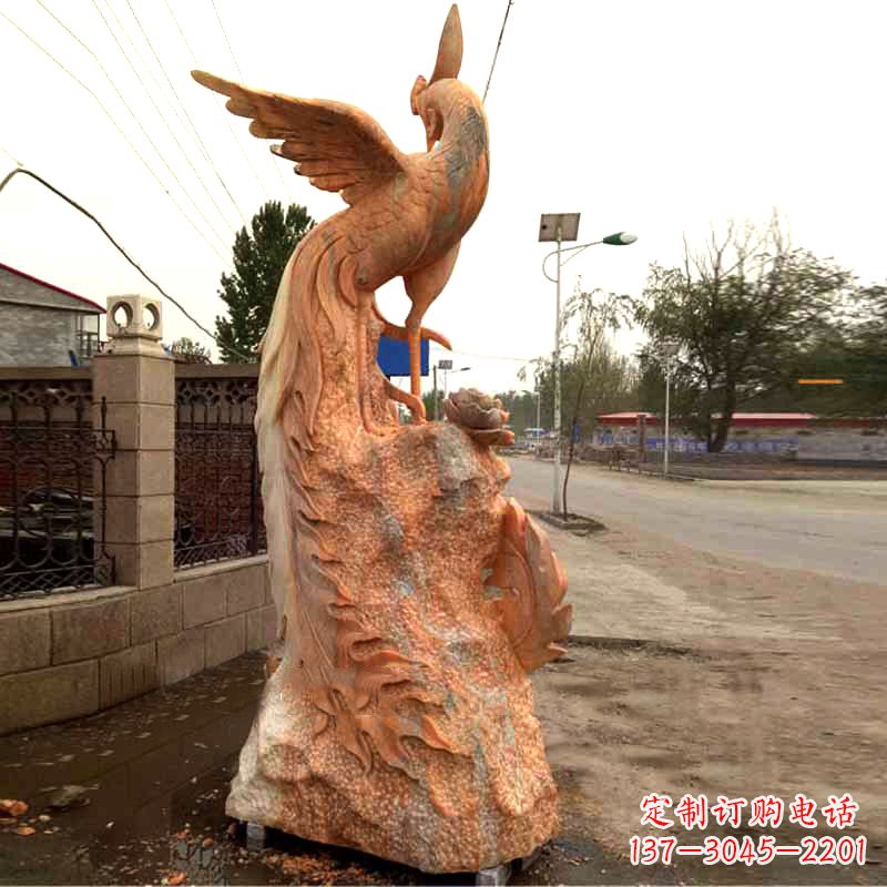 益阳晚霞红大理石瑞鸟凤凰雕塑