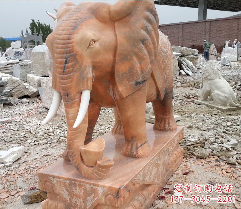 益阳晚霞红大象招财石雕