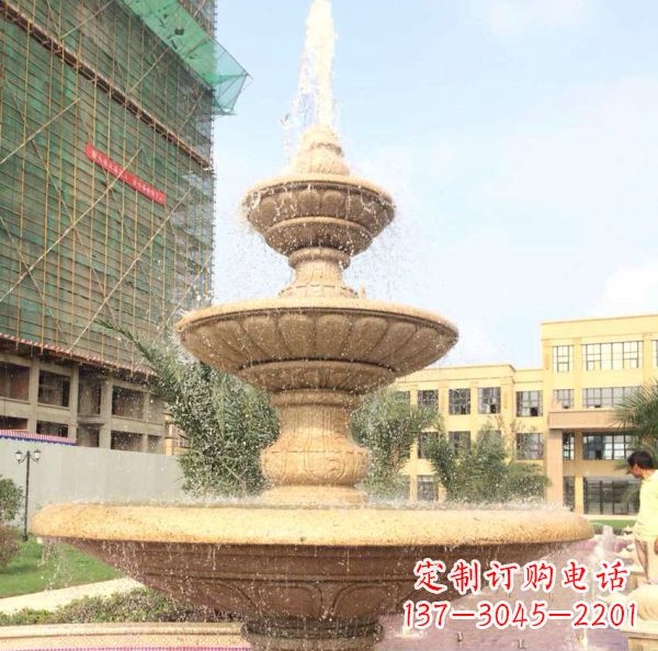 益阳晚霞红大型多层喷泉石雕