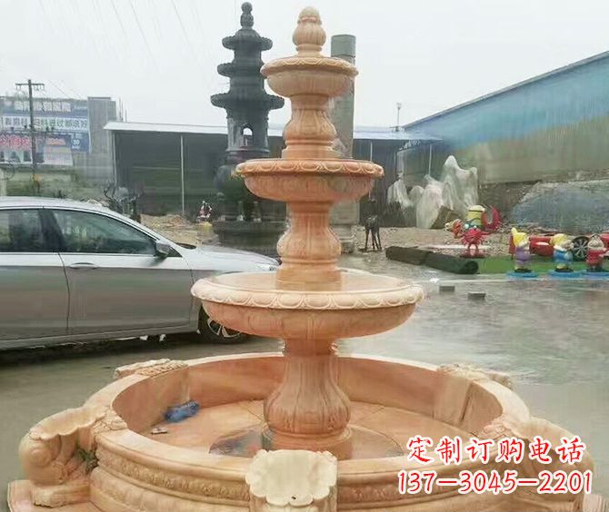 益阳晚霞红多层大型石雕喷泉 (3)