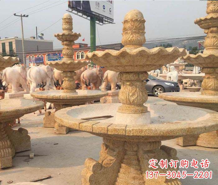 益阳晚霞红多层大型石雕喷泉