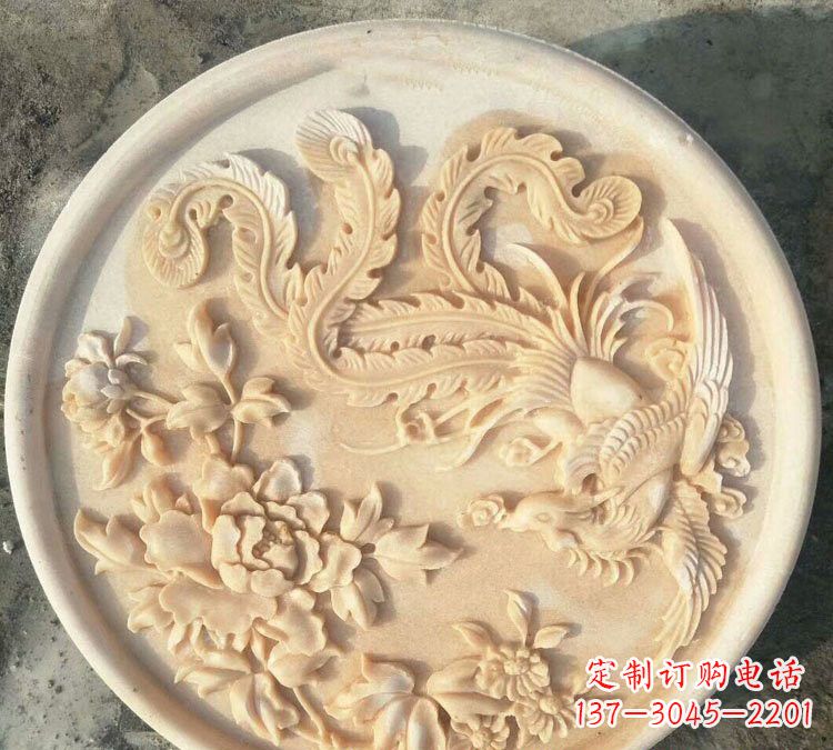 益阳晚霞红凤凰牡丹石浮雕