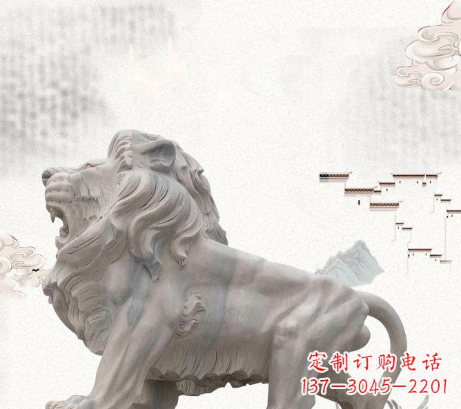 益阳晚霞红公园动物仿真狮子石雕