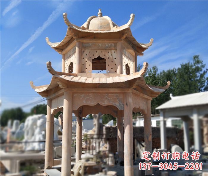 益阳晚霞红公园双层六角凉亭石雕