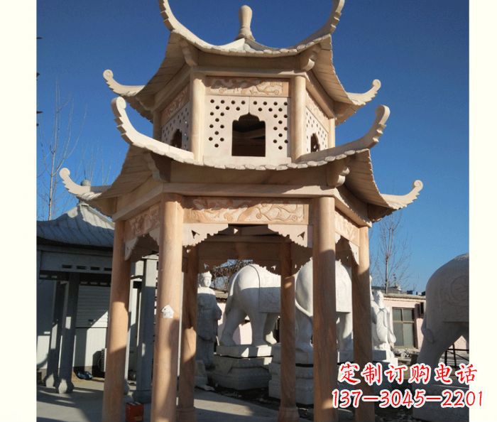 益阳晚霞红公园双层六角凉亭石雕 (2)