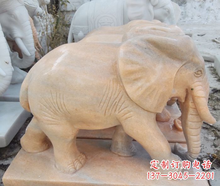 益阳晚霞红吉祥如意大象石雕 (3)
