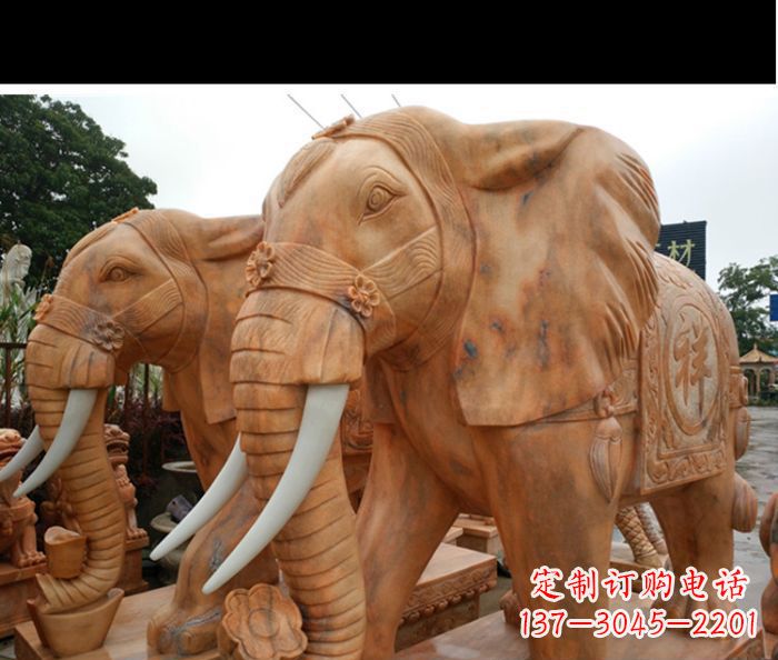 益阳晚霞红吉祥如意门口镇宅招财大象石雕 (3)
