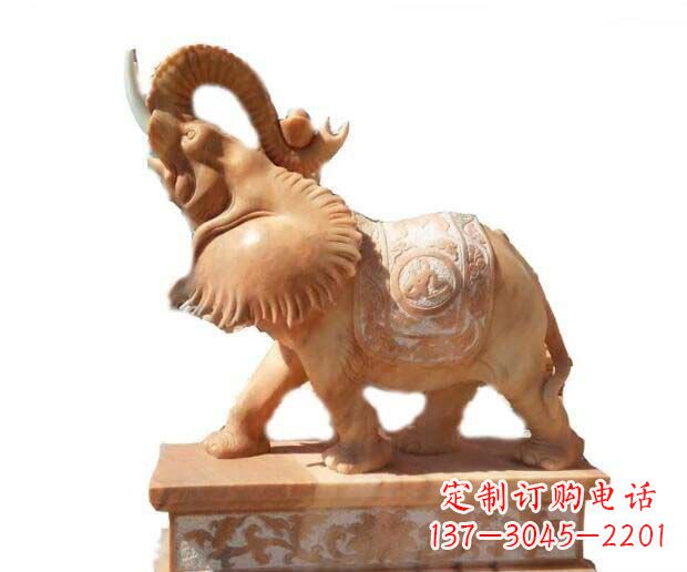 益阳晚霞红吉祥如意象鼻朝天的大象石雕