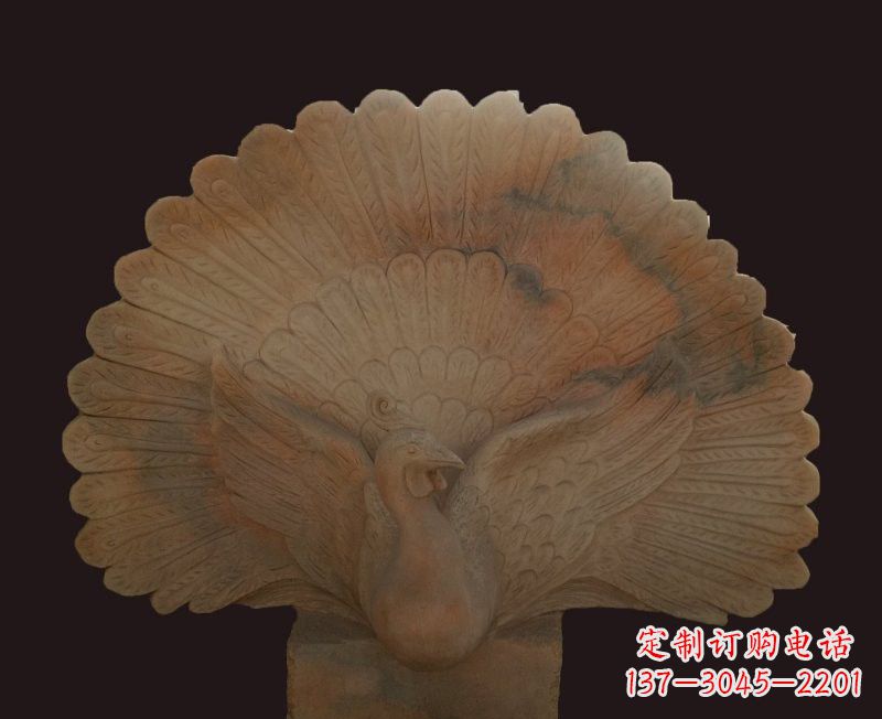 益阳晚霞红开屏孔雀石雕