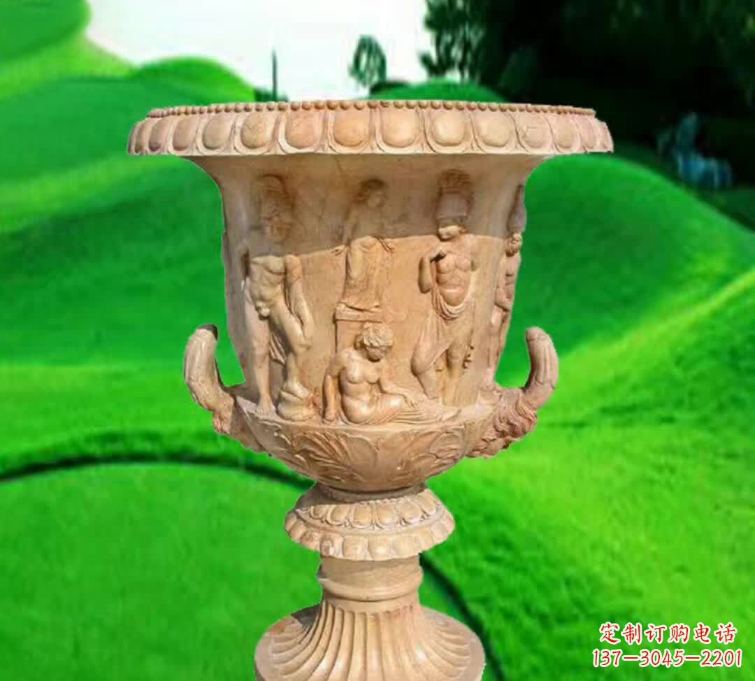 益阳晚霞红欧式花盆石雕