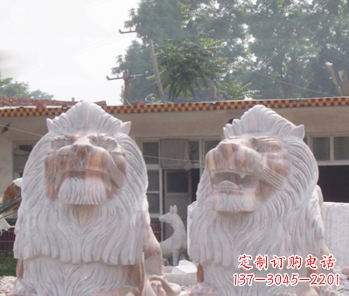 益阳晚霞红欧式石雕狮子