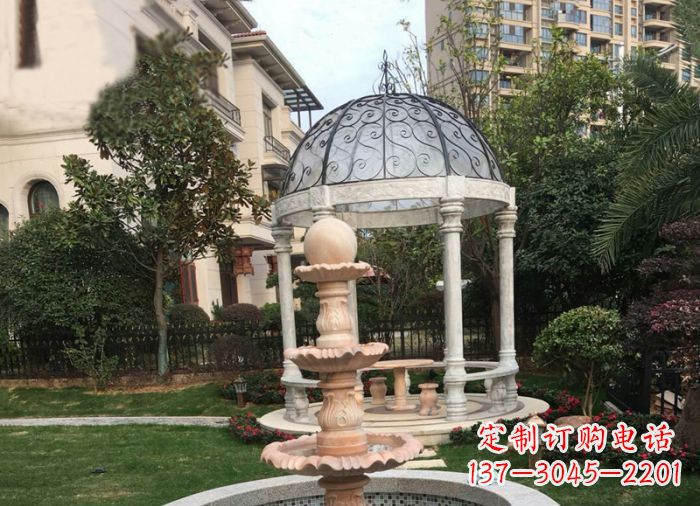 益阳晚霞红三层风水球喷泉小区石雕