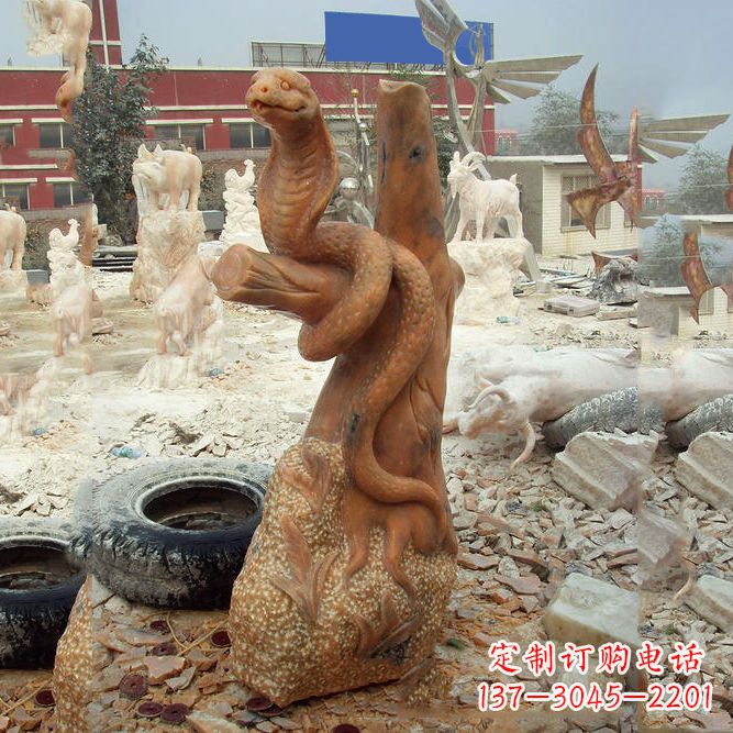 益阳晚霞红蛇石雕-12生肖动物雕塑