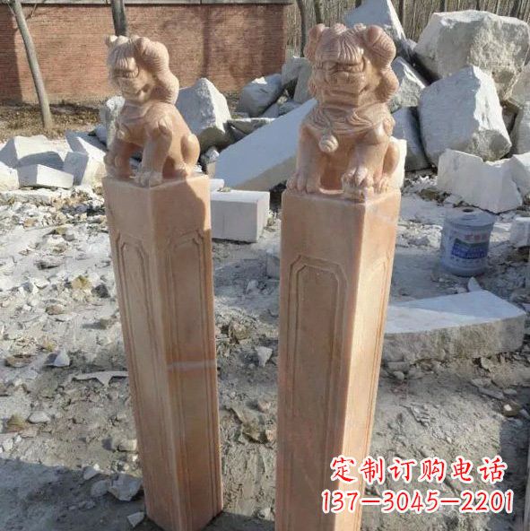 益阳晚霞红狮子拴马桩