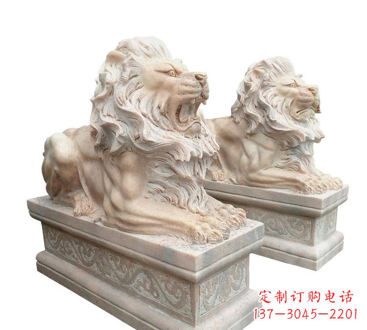 益阳晚霞红石材欧式狮子