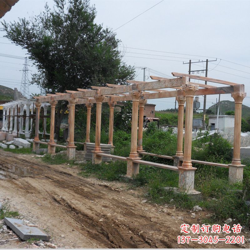 益阳晚霞红石雕花架长廊