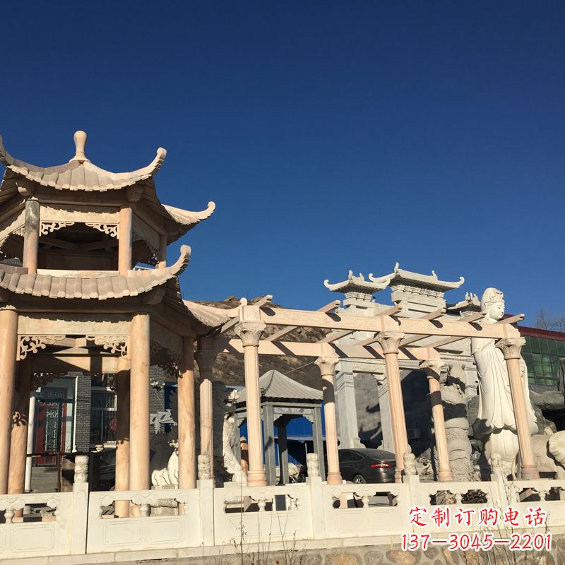 益阳晚霞红石雕凉亭花架